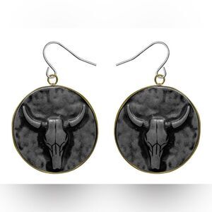 Attitude by Montana Silversmith, Set of black longhorn on silver disk earrings